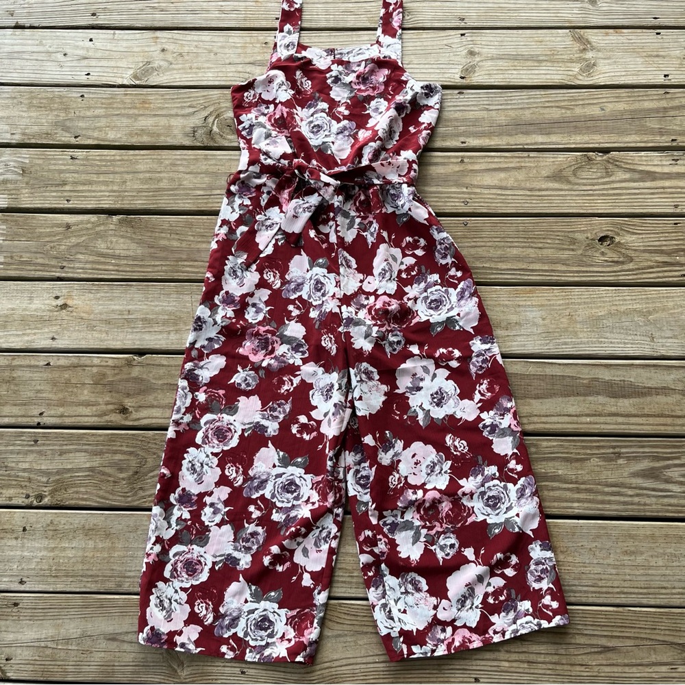 Xhilaration Burgundy Floral Sleeveless Jumpsuit